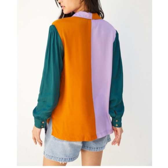 FARM Rio Colorblock Puffed Sleeve button down top Size Small EUC - Picture 7 of 11